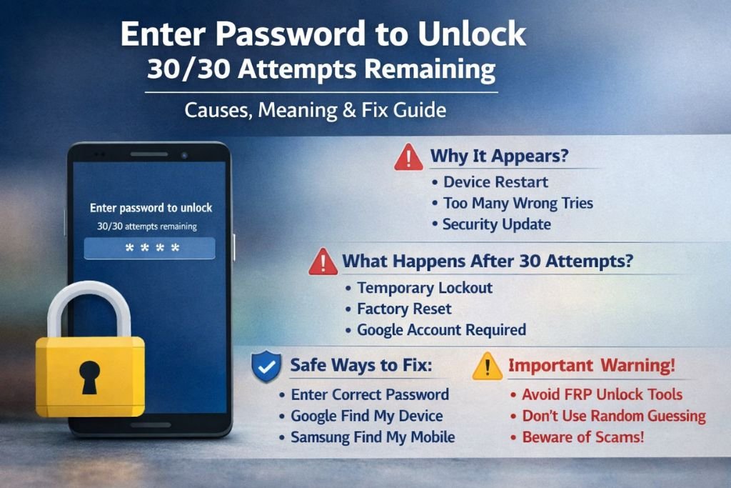 Enter Password to Unlock 30/30 Attempts Remaining